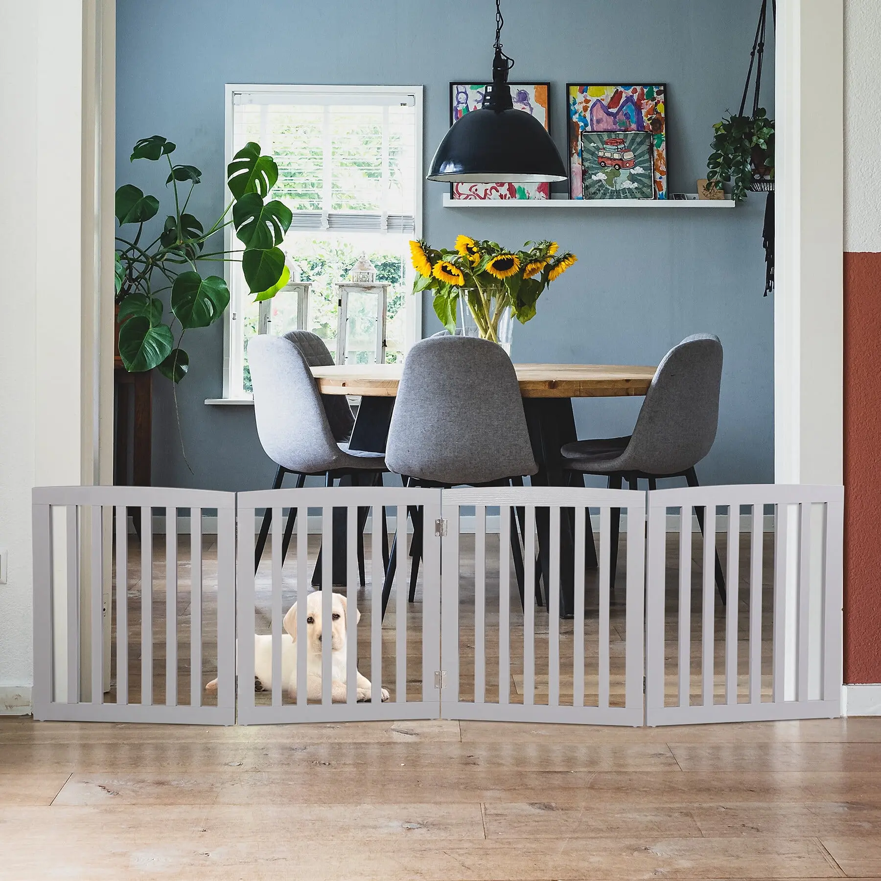 Pet Republic 24-in Height Foldable 4-Panel Dog Gate Fence, Ideal for Home Doorways, Stairs, Light Gray