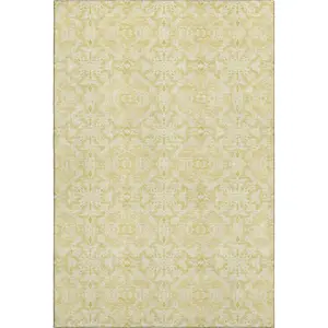 HomeRoots 665133 9x12 ft. Gold & Ivory Medallion Transitional Full-Sized Area Rug, Machine-Made Rectangle, Washable with UV Protection, Full-Sized Area Rugs