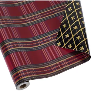 Reversible Christmas Wrapping Paper Mini Roll, Red Plaid and Black Base with  Fleur-de-Lis , for Christmas, Holiday, and Seasonal  Wrapping, 17" x 33'(46.7 sq. ft)