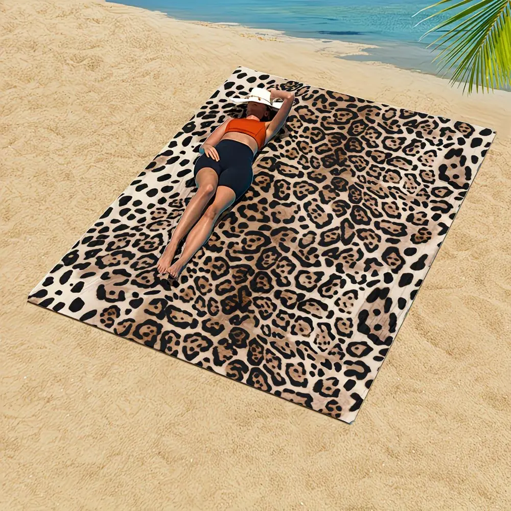 1pc Leopard Print Microfiber Beach Towel - Oversized Quick-Dry Absorbent Bath Towel for Pool, Travel & Spa, Luxury Digital Print Contemporary Design, Quick Drying Towel, Poolside Accessory, Stylish, Super Absorbent Towels, Microfiber Bath Towels