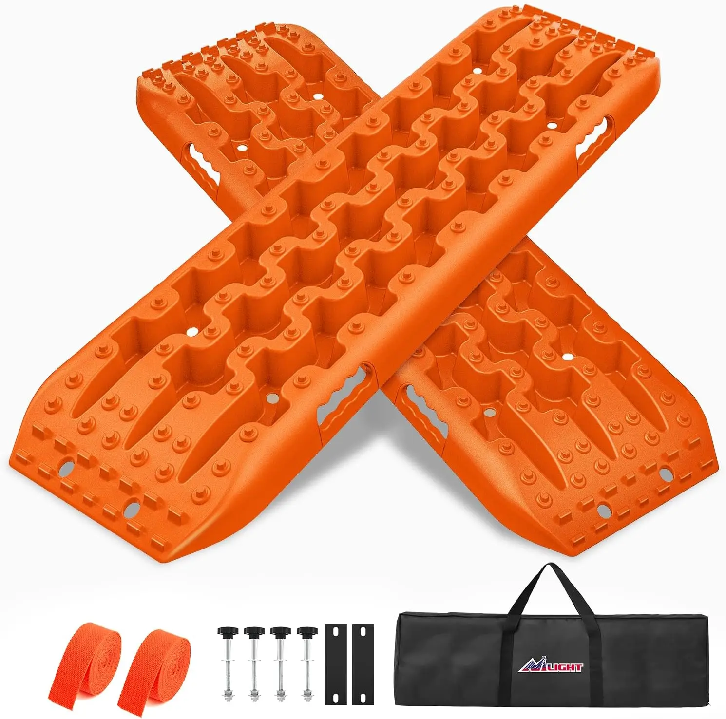 Nilight High-Tensile Reinforced Nylon Off-Road Recovery Traction Boards, Enhanced Grip Tire Mats for 4WD/4X4 (Mud, Sand), with 2PCS DIY Mounting Kit, Zipper Bag, 2 Leashes (Orange) Tractor Truck Tire Tire Inflation Tool Tire Inflator
