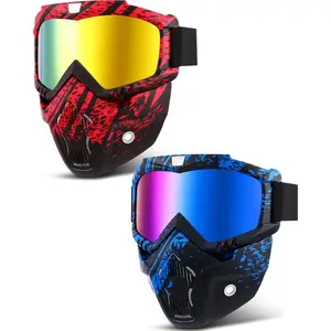 Detachable Motorcycle Riding Goggles and Face Mask Pieces