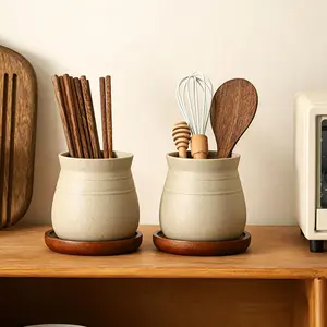 Retro Terracotta Draining Storage Holder for Chopsticks and Spoons, Creative Kitchen Tableware Storage Jar & Decor Ornament