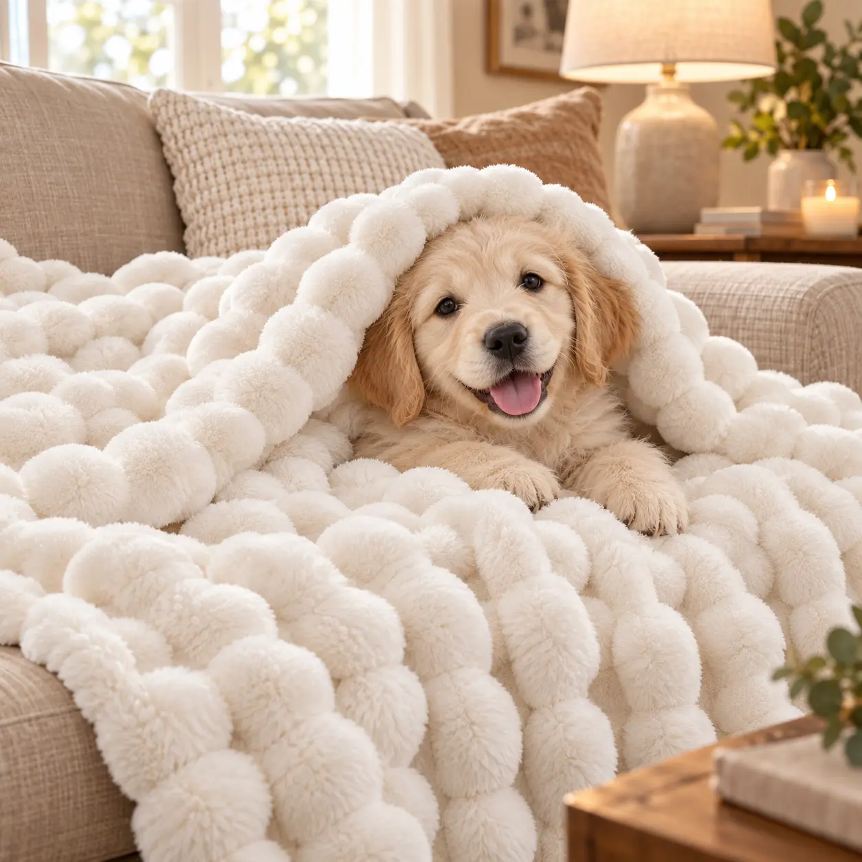 Raybee 750GSM Faux Rabbit Fur Bubble Shape Soft Comforter - Thick Plush Bedding, Cozy Warm Blanket for Bed/Couch, College Dorm Decor, Home/Travel Use, Gifts for Women, GF Gift