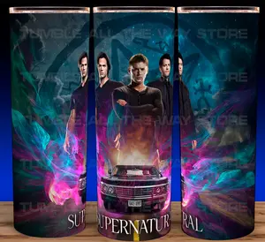 Supernatural TV Show Sam and Dean Winchester and Castiel Cup Mug Tumbler 20oz with Lid and Straw - Elegant Drinkware for Supernatural Fans - Perfect for Hot or Cold Drinks! Stainless Steel. Flasks Plastic Glossy Insulated