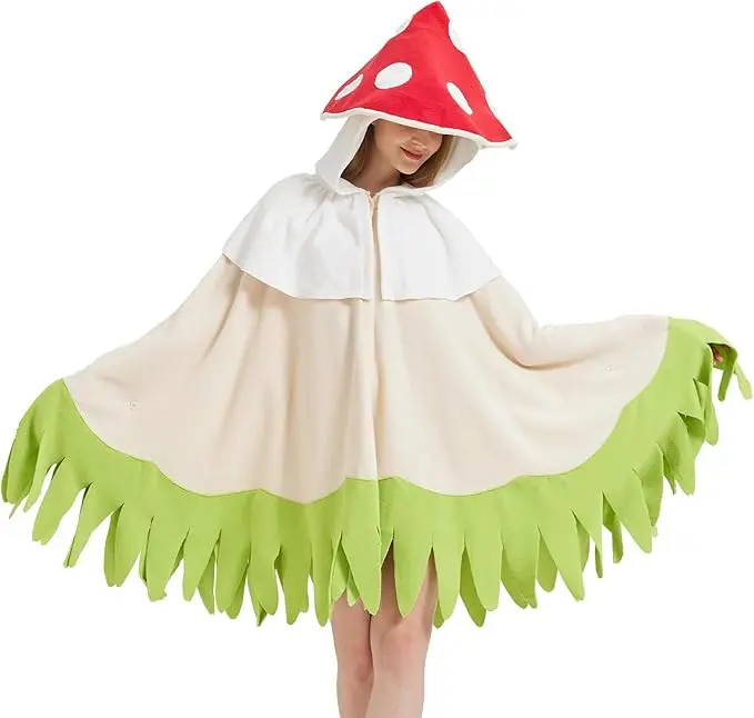 Women's Red Mushroom Cape Cloak - Soft Fabric Cosplay Costume, Lightweight Simple Casual Lady Loungewear with Slip & Accessories, Wonderful for Halloween Witch Pajama Sets Fun Fits pajama sets women pants cute pajamas sets for women lounge set bodysuit