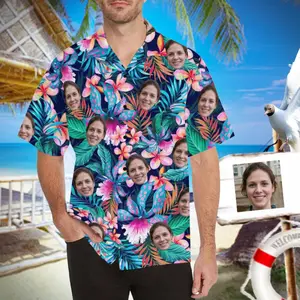 Custom Face Hawaiian Shirt for Boyfriend/Husband Personalized Hawaiian Shirt Photo Tropical Aloha Shirt Birthday Vacation Party Gift, Trendy Hawaiian Shirt for Men and Women, All over Print Hawaiian Perfect for Beach, Vacation, or Casual Summer Outfit