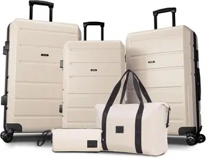 Expandable 3/5 Piece Unisex Adult All-Iron Trolley Case (4 YEARS VIP SERVICE), Silent Universal Wheels, External Business Customs (TSA Lock) -Beige, for Travel, Family