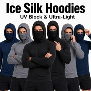 【6-Pack】men's outdoor work sun protection clothing with sun-blocking hoodie, featuring built-in face mask and neck guard, breathable long-sleeve hoodie Activewear Menswear Compression Fabric Jackets Lawn Layer Menswear