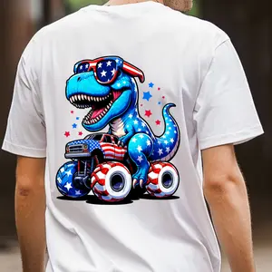 American Flag Dinosaur Riding Truck Direct To Film Print, DTF Print, Ready To Press Print For T-shirts
