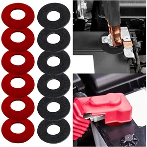 12PCS Battery Terminal Washer Pad, Anti Corrosion Fiber Washers Battery Top & Side Terminal Protector (Redblack)