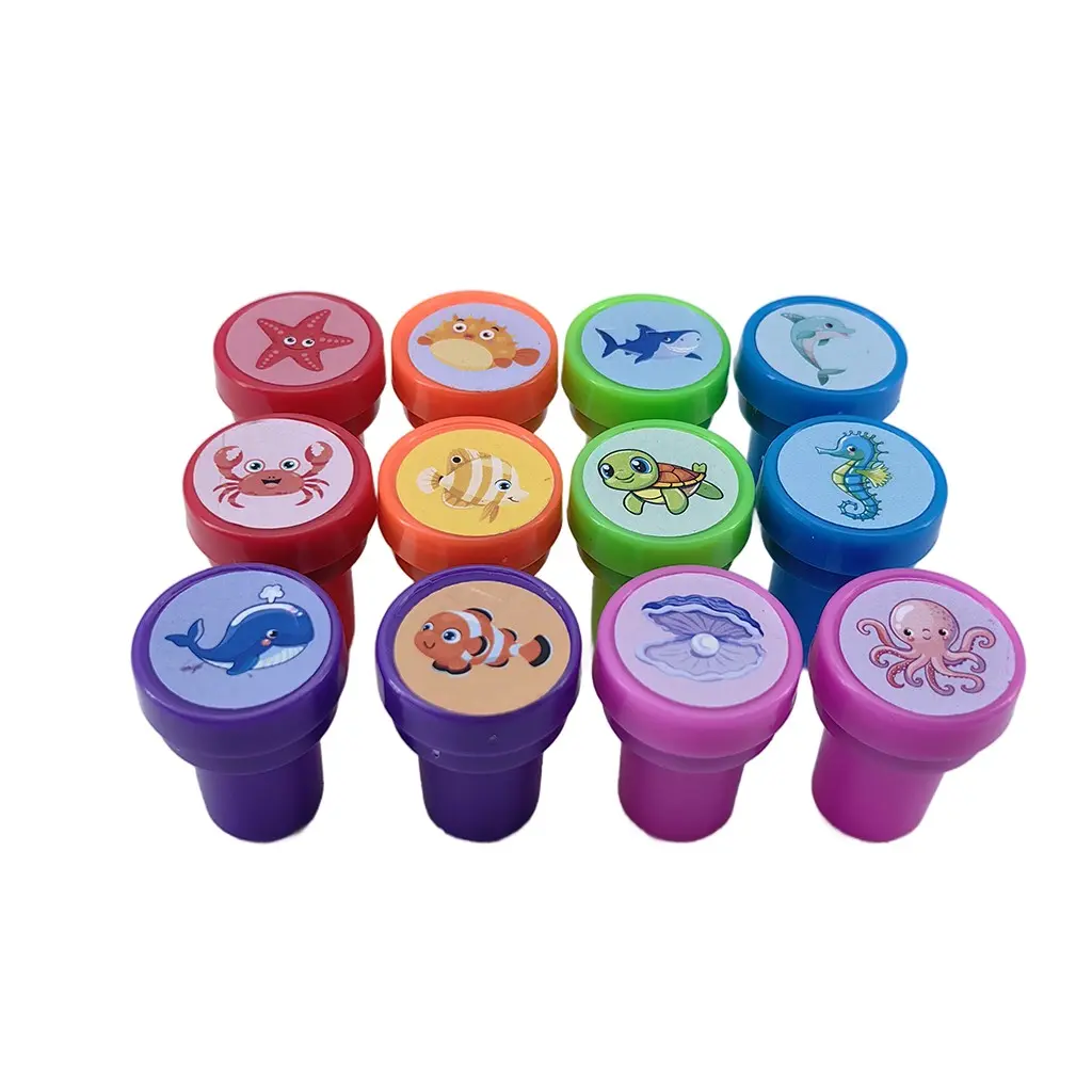 12-Pack Ocean Animal Theme Kids Self-Inking Stamps Set, Multicolor Party Gift Stamps, Safe Non-Toxic Easy Clean, Fun Craft Toys, Classroom Imagination