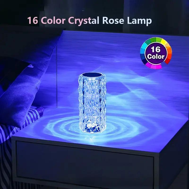 Rose Atmosphere Table Lamp Bedroom Bedside Table Lamp Touch Charging Creative Night Light Three-tone Dimming Color Colorful Remote Control Touch Switch Brightness Can Be Adjusted Freely crystal