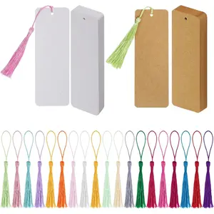120 count  Paper Blank Bookmarks with 100 count Colorful Tassels Paper Bookmarks for DIY Art Projects, School Supply, Gifts Tags 5.5x2 inch (120)