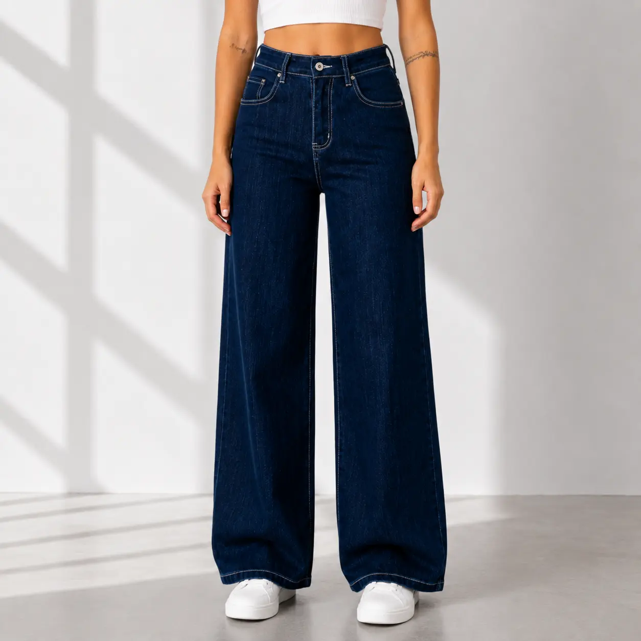 【Plus Size】CANANA Women High Rise Wide Leg Baggy Y2K 90s Jeans Dark Wash Flared Casual Denim Pants Size down 1 to 2 sizes SH25F14