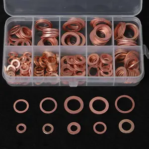 Copper Washer Set, Flat Washer Assortment Kit, M5/M6/M8/M10/M12/M14 Sealing Washers Assortment Set with Storage Box, Car Body Repair Tools, Parts, Hardware, Industrial