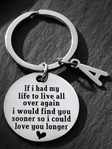 Romantic Love Quote Keychain, Engraved Stainless Steel Key Ring, Initial A, Anniversary Valentine's Day Gift for Boyfriend Girlfriend