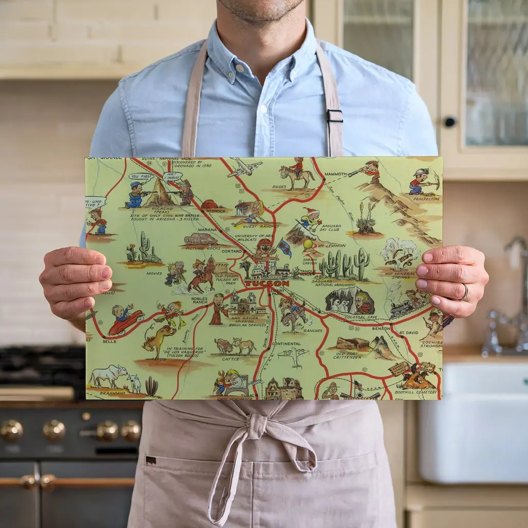 Tucson Arizona Vintage Map Glass Cutting Board – Functional Kitchen Art