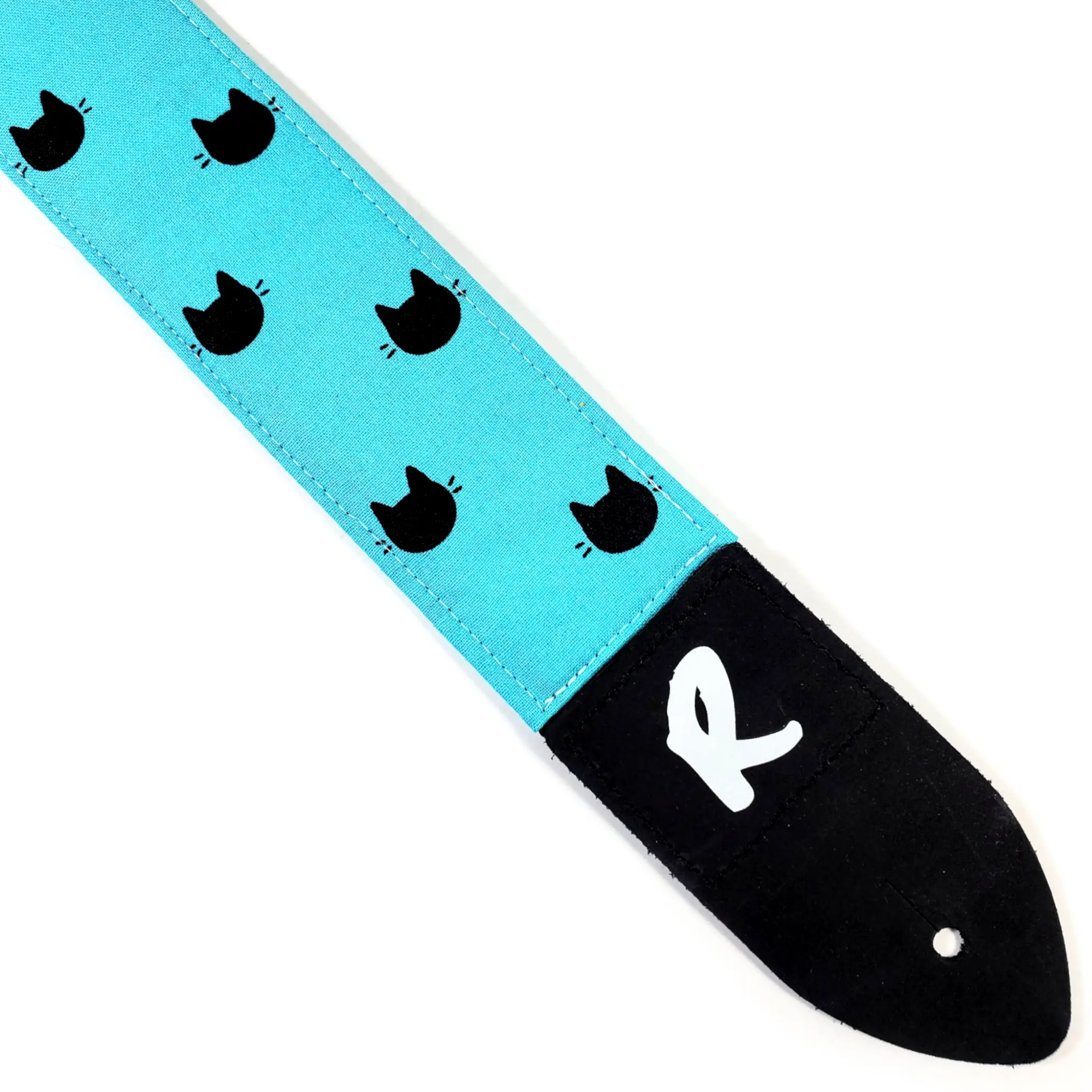 Cat Polka Dot Guitar Strap  - Adorable Teal Cat Handmade Guitar Strap-