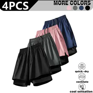 Clean Gent  4/1pack unisex athletic fitness breathable casual shorts with drawstring waist and reflective print; quick-dry running training shorts with double-layer stretchy fabric for a cool, comfortable feel—ideal for outdoor activities.fathersdaygift