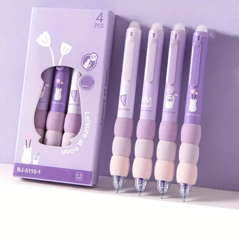 4 Erasable Gel Pens Set High Aesthetic Soft Grip 0.5mm Fine Tip Ink Smooth Writing Pens Kawaii Stationery Stationery Writing Tools Suitable for School and Office Supplies