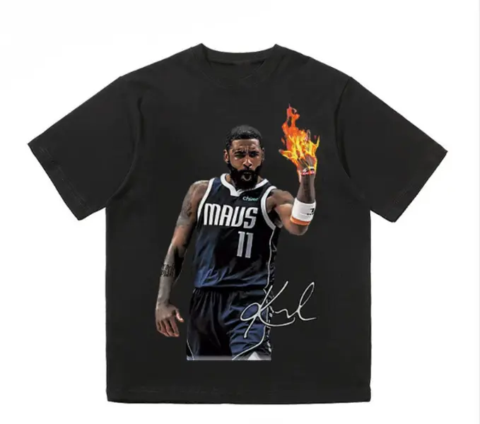 Kyrie Irving #11 Mavs Fire Hand Portrait Graphic Oversized White T-Shirt