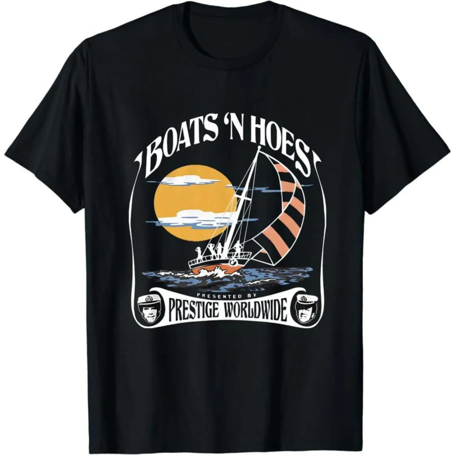 Vintage Cotton Short Sleeve T-Shirt Featuring Boats 'N Hoes Print Inspired by the Step Brothers Movie - Classic Retro Design, Ideal Gift for Men