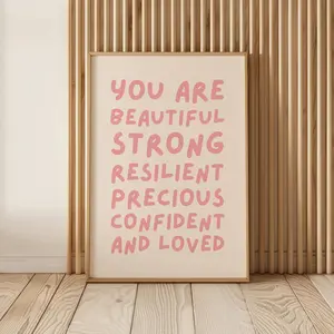 You Are Beautiful Print, Dopamine Wall Decor, Girly Dorm Room Wall Decor, Maximalist Prints, Trendy Retro Art Motivational Poster