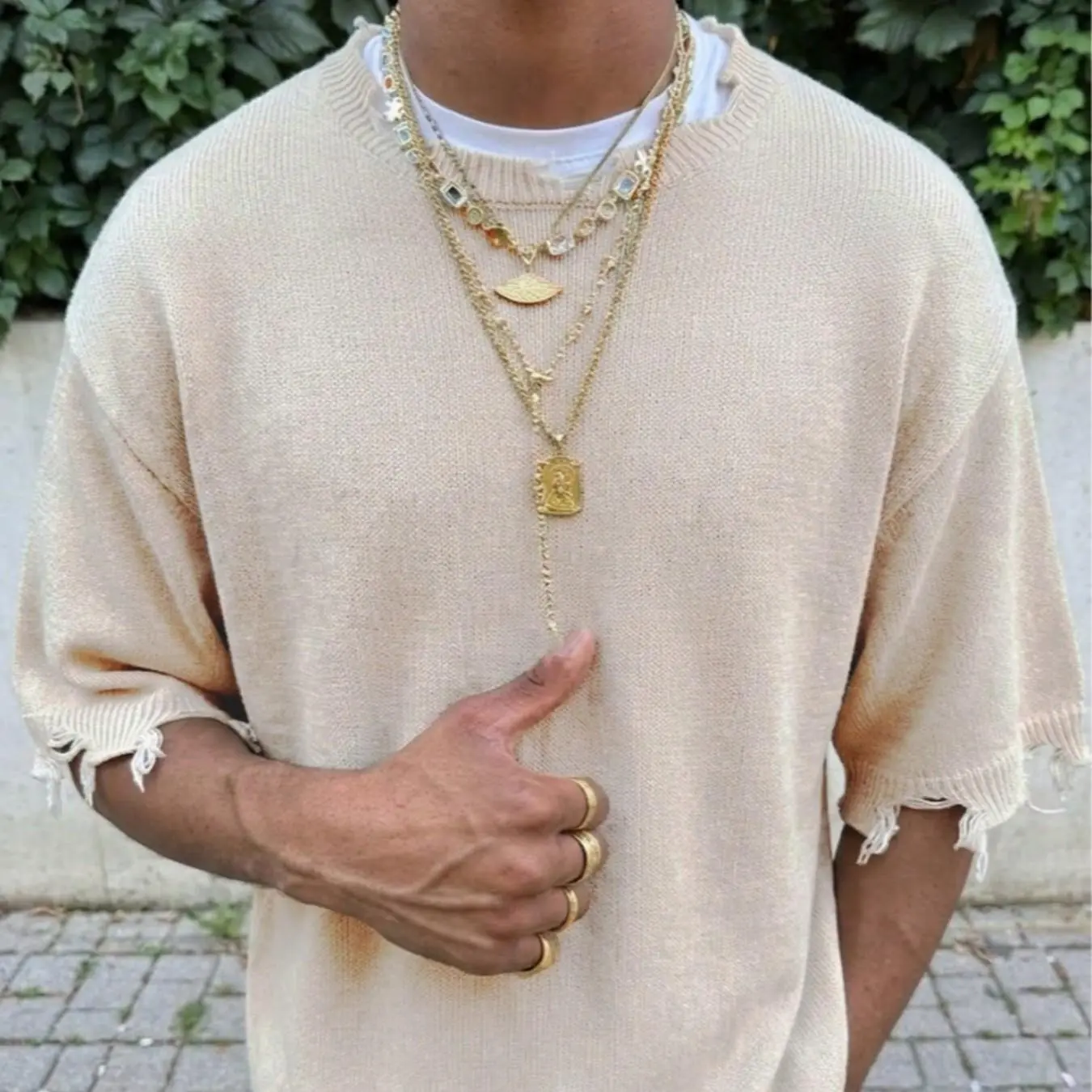 Jaguar fringe mesh half sleeve shirt