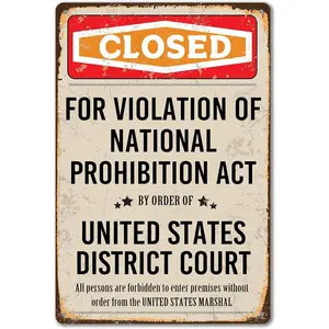 Closed Prohibition Sign Vintage Speakeasy Decor Metal Sign Prohibition Wall Art Decor 1920s Gift Speakeasy Signs Prohibition Decor 20s Party Decorations 8 X 12 Inches