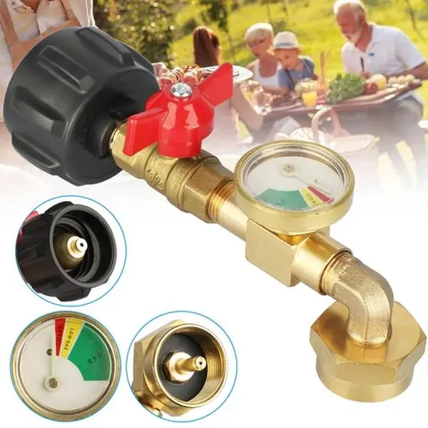 Propane Refill Adapter with Valve & Gauge, Fill 1 Pound Bottles from 5-40lb Tank Fits QCC1 / Type1 Propane Tank and 1 lb Throwaway Disposable Cylinder Propane Bottle Connector.