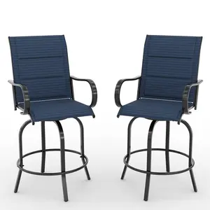 Outdoor Swivel Bar Stools Set of 2, Bar Height Patio Chairs with High Back & Armrest, All-Weather Textilene Fabric 360° Swivel Tall Barstools for Patio, Deck, Backyard, Garden