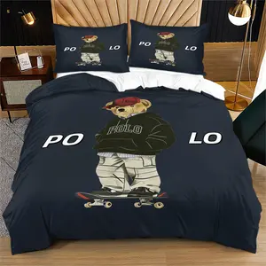 Bear print pattern duvet cover set, including 1 duvet cover and 1 or 2 pillowcases, without a core or pillow, suitable for bedroom or dormitory bedding set, suitable for gift giving or personal use