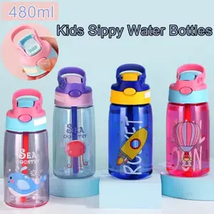 480Ml Kids Sippy Cup Water Bottles Handle Bottle Creative Cartoon Feeding Cups With Straws And Lids Spill Proof Portable Toddlers Drinkware