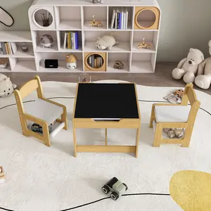 High end and high-quality 3-in-1 Kids Study Table & Chairs Set - Multi-Functional Activity Table with Detachable Blackboard Top for Drawing/Reading/Play, Durable Engineered Wood Nursery Furniture for Toddlers,Safe, sturdy, comfortable, and stable