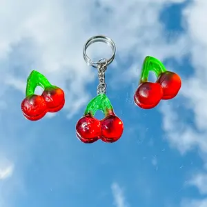 SweetGummies Handmade Gummy Cherry Charm Earrings & Keychain - Lightweight Hypoallergenic Resin Accessories for Festivals & Everyday Use Unisex
