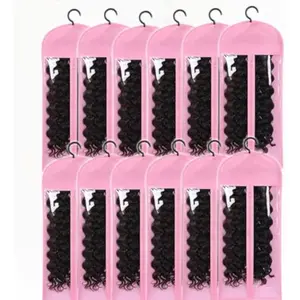 Wig Storage Covers 12 Pack with Hangers, Waterproof Dustproof Bags for Wigs and Hair Extensions (Black) (Pink)