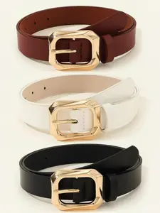 Women's Casual PU Belt, Pure Color Square Buckle Design, Versatile Fashion Accessory for Daily Wear & Commuting, All-Season Style, Casual Waist Belt