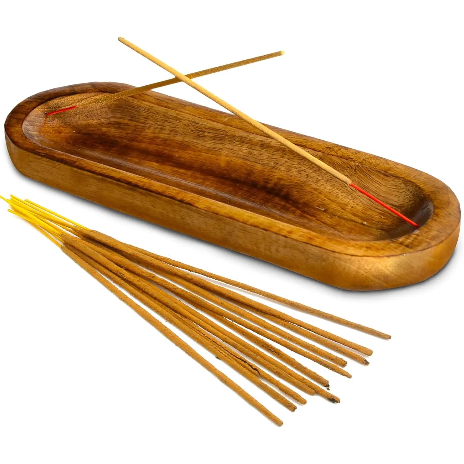 Handmade Wooden Incense Holder - Ethnic Aroma Incense Tray with Ash Catcher, Home Decor Gift, 11x4x12 in
