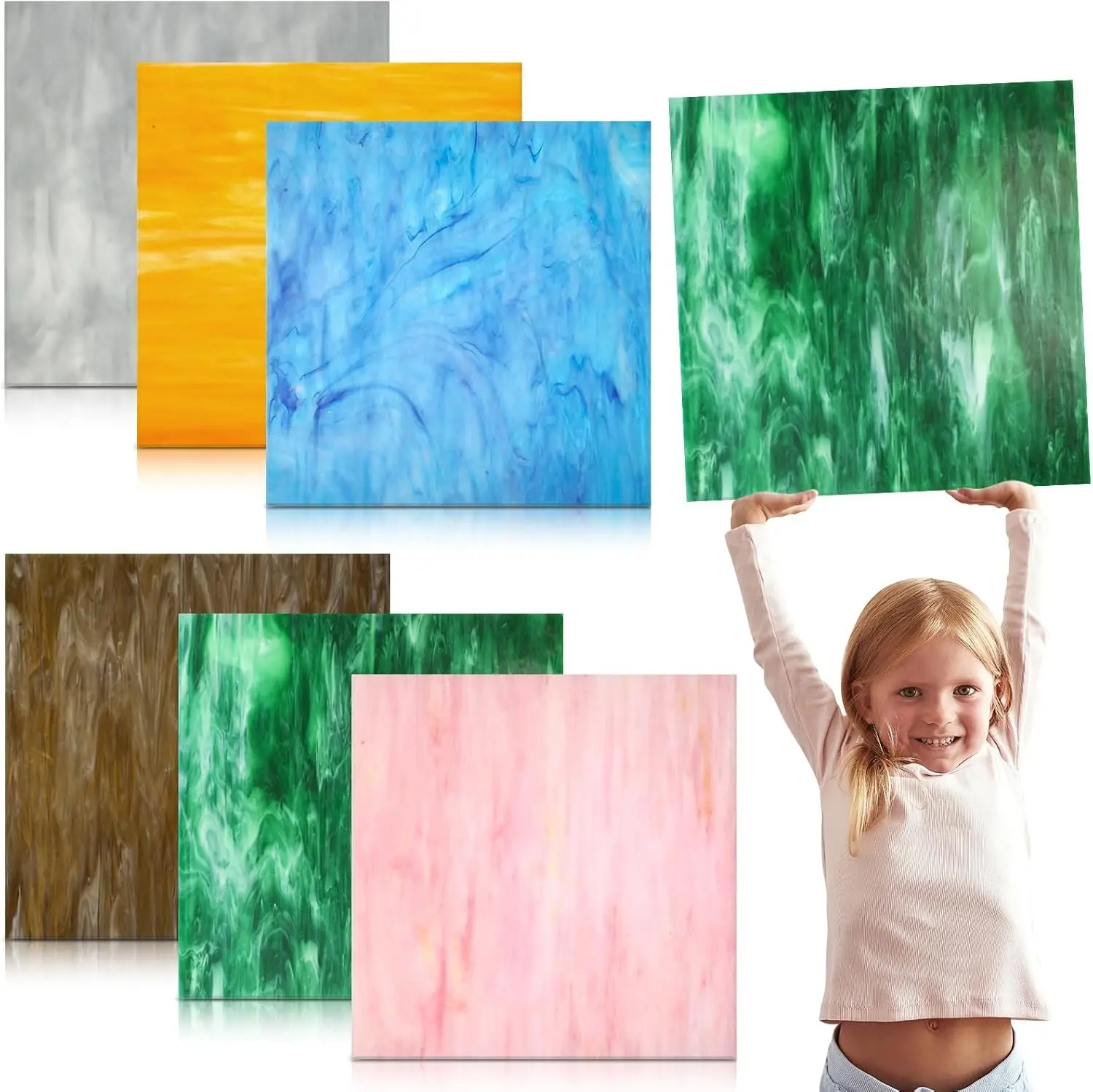 6 Pcs 12" x 12" Stained Sheets Glass Mosaic Art Paint for Colorful Gallery Art Crafts DIY Home Decoration