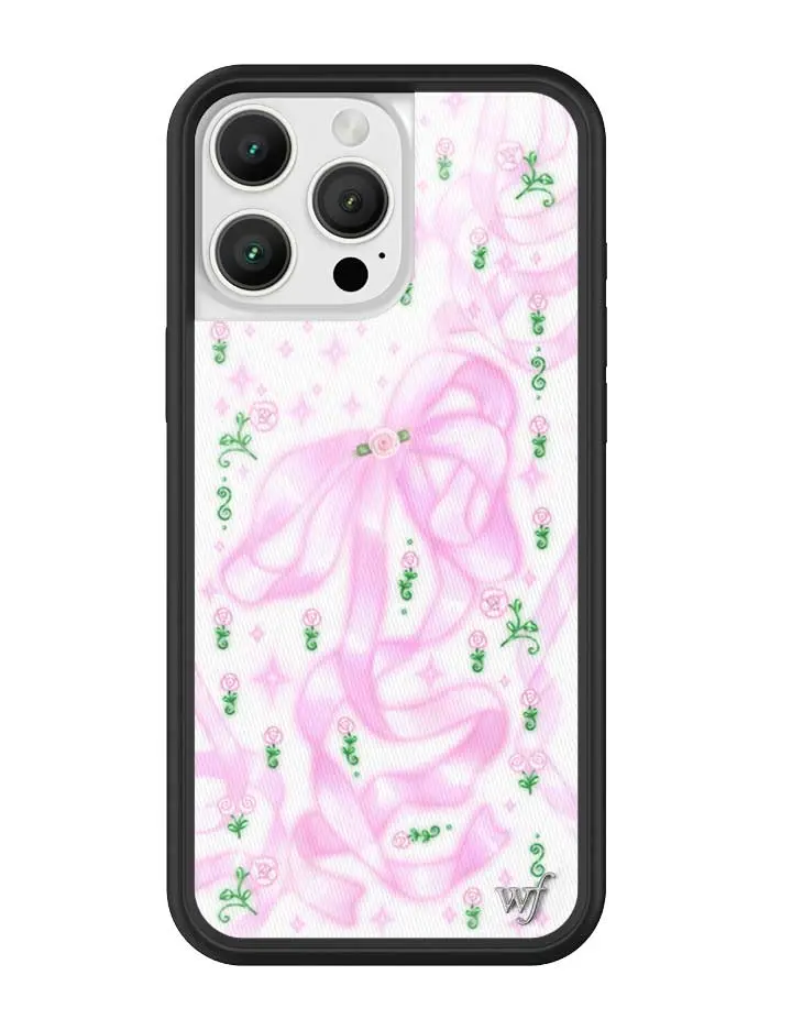 Ribbons & Rosettes | Limited Edition Trendy iPhone Case | Raised Protective Black Bumper | Women Owned Small Business | Vibrant Shiny Pink Ribbons and Roses Sparkly Background | Safety Casing Protective | Gift for Her
