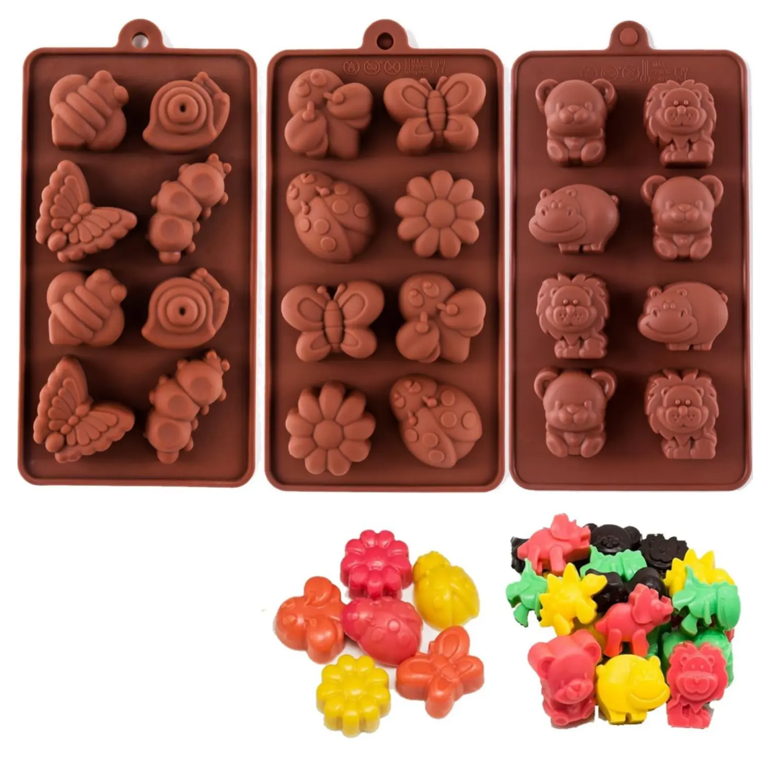 3Pcs Non-stick Candy Jelly Molds, Chocolate Molds, Soap Molds, Silicone Baking Molds - Forest Cute Theme Happy Bear, Lion, Hippo - More Fun, Party Decor Set