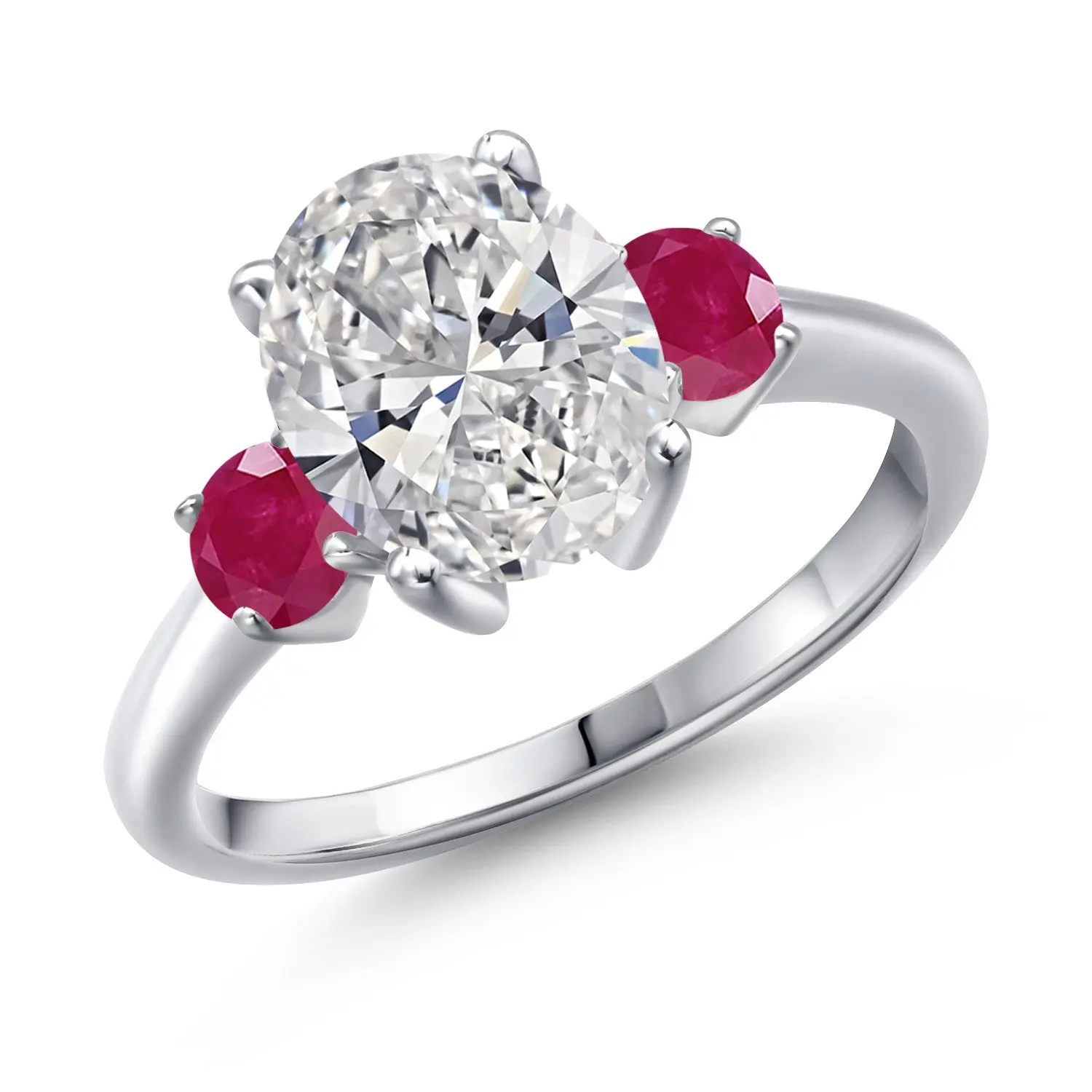 2.70 cttw IGI Certified Lab Grown Diamond and Red Ruby 3-Stone Engagement Ring For Women | 925 Sterling Silver | Center 2.00 Ct Diamond | E-F Color | VS1-VS2 Clarity