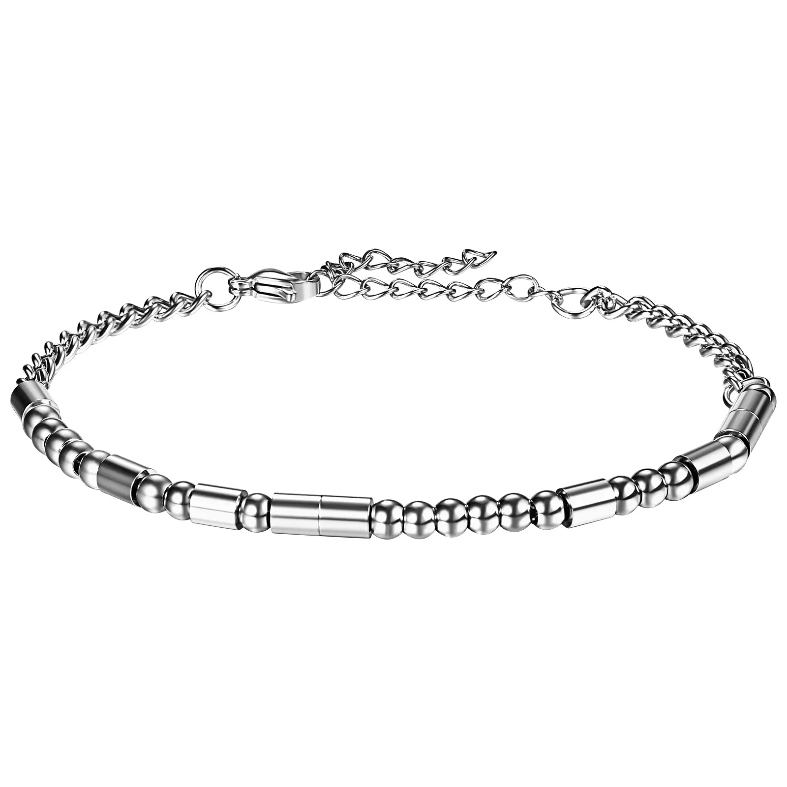 OIDEA Unisex Morse Code Stainless Steel Bracelets with "Never Give Up" Message, Adjustable Beaded Chain, Inspirational Jewelry Gift