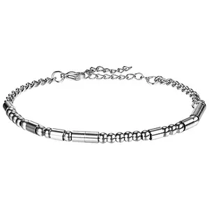 Inspirational Morse Code Bracelet: "Never Give Up" Silver Tone Stainless Steel Adjustable Bead Jewelry for Men Women