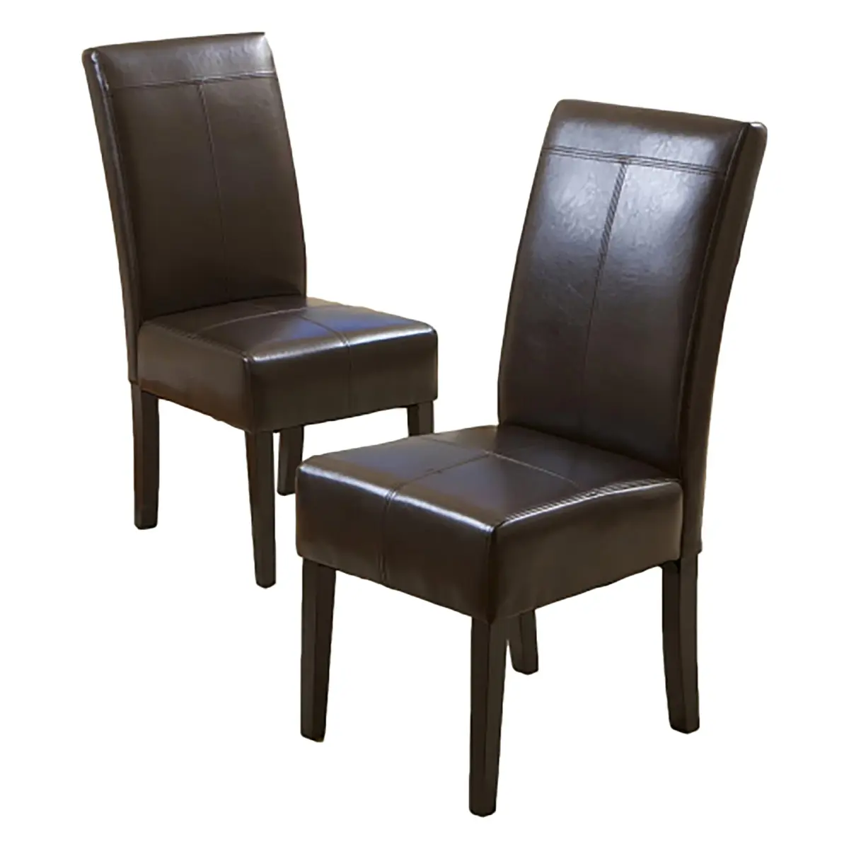 2-Piece Chocolate Brown Bonded Leather Dining Chairs - Hardwood Frame, Thick Cushioning, Generous Seating Space, Sturdy Modern Contemporary Design, 17.75x25.50x39.75in, Ideal for Dining Room & Kitchen Gatherings, Large Seating