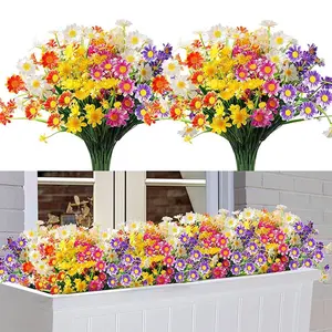 10 Bundles Artificial Daisy Greenery, UV Resistant Faux Plants for Outdoor Use, Realistic Plastic Bushes & Shrubs for Decor, Plastic Faux Flowers, Outdoor Fake Flowers