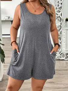 Women Plus Size Jumpsuit Solid Color Sporty Style Casual Comfortable Daily Wear Cool Simple Jumpsuits for Women