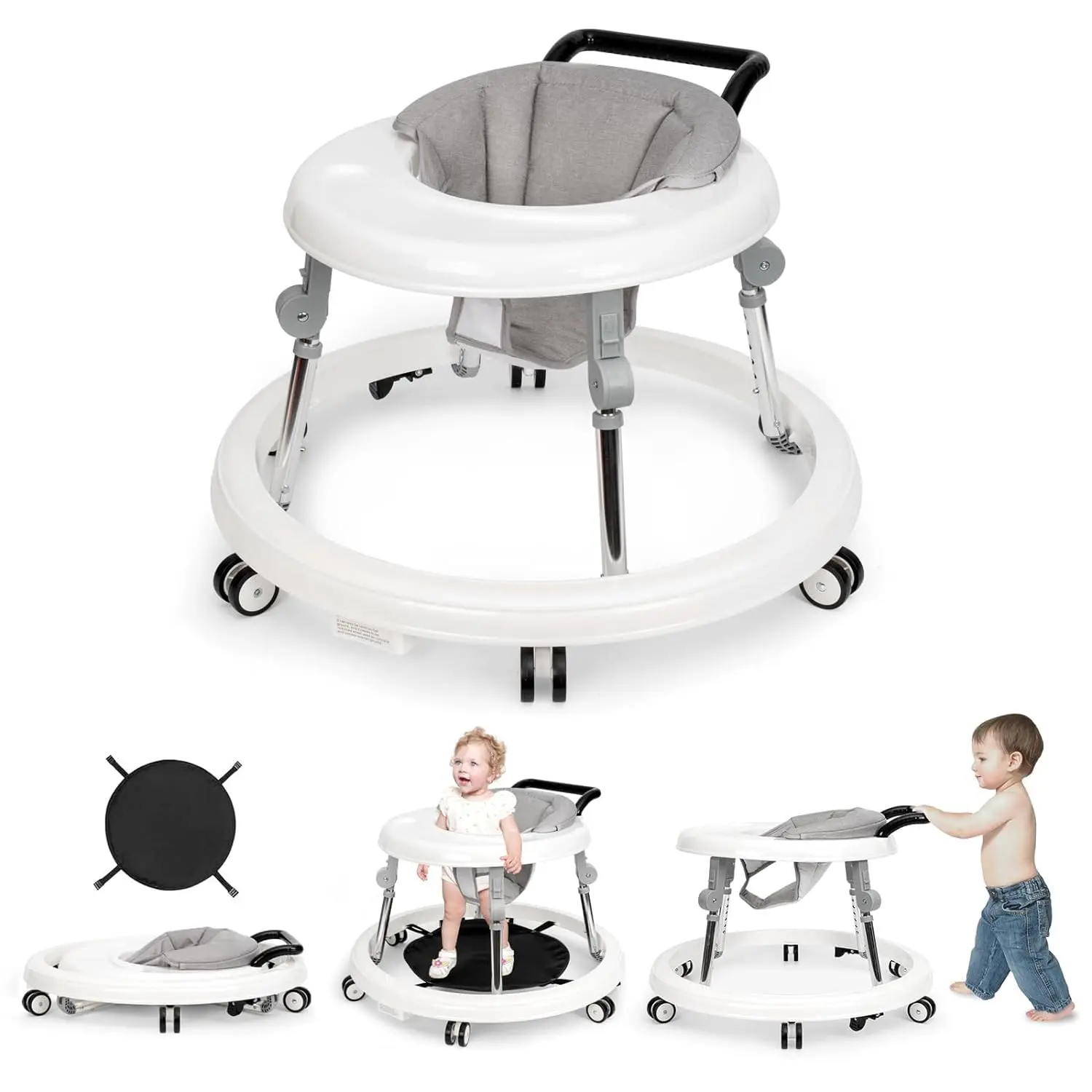 Baby Walker Foldable with 9 Adjustable Heights,Baby Walkers and Activity Center for Boys Girls Babies 7-18 Months, with Wheels Portable Anti-Rollover Carry Folding Safety,summersale