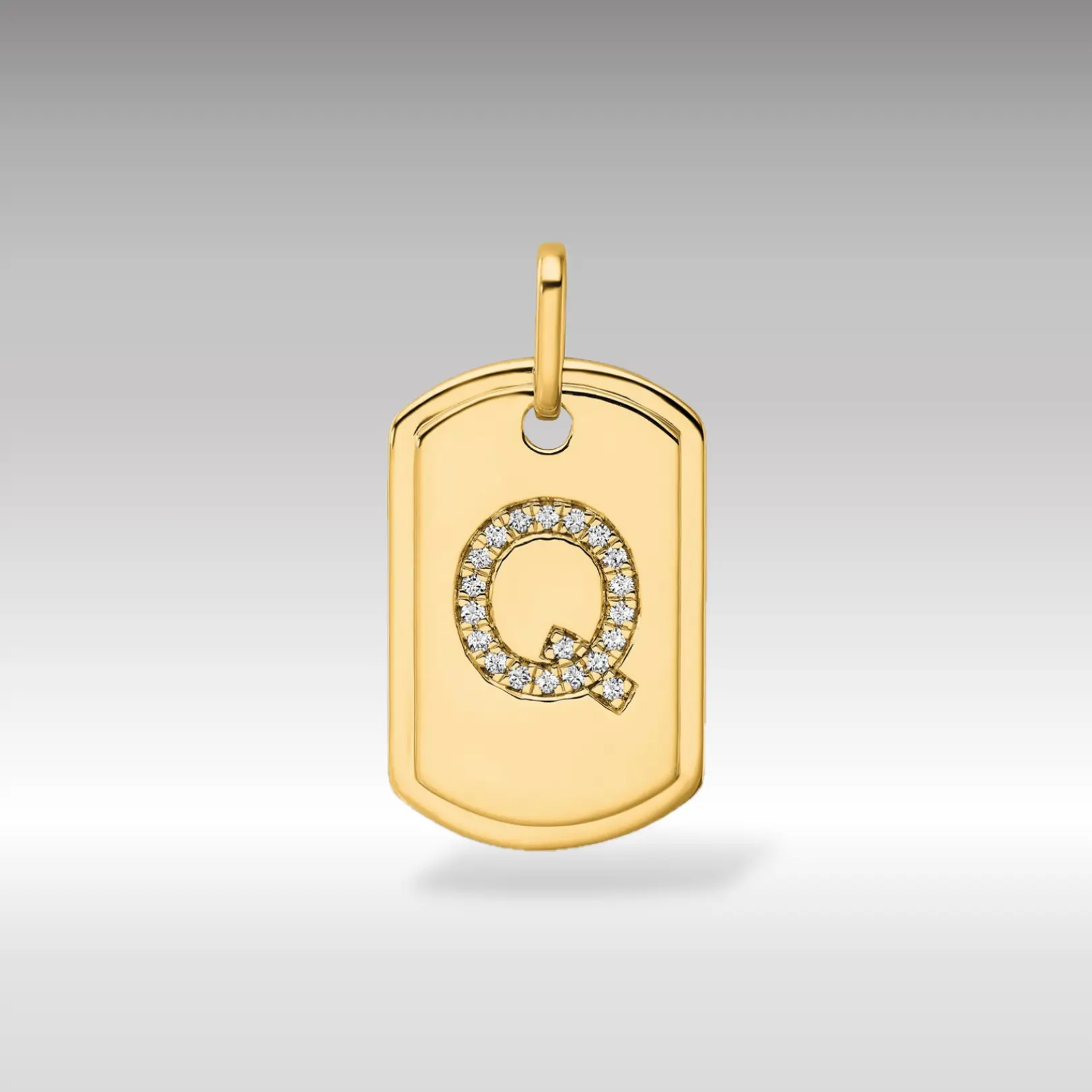 14K Gold Initial "Q" Dog Tag Pendant With Diamonds